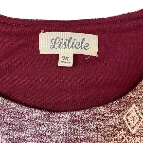 Listicle‎ Body Con Long Sleeve Mini Dress Lined in Heather Burgandy/White Size M - Picture 5 of 9